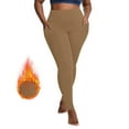 thumbnail image 2 of CFLVAEK Fleece Lined Yoga Pants for Women Plus Size Thermal Winter Leggings with Pockets Quick Dry Stretch Leggings Solid Color Workout Pant 2025 Khaki XL, 2 of 8