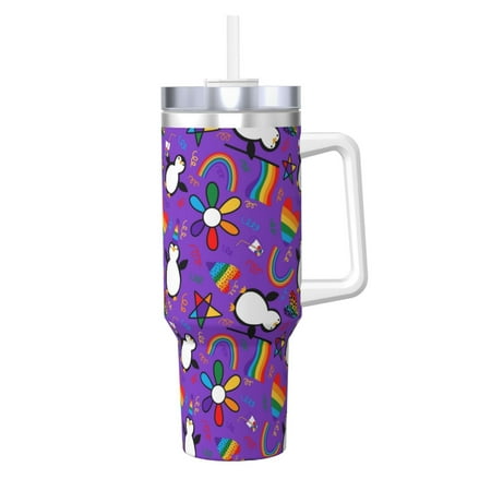 

Uemuo Rainbow Lgbt Penguin Print 40oz Ice Bully With Handle And Straw Stainless Steel Vacuum Insulated Cup And 2 In 1 Straw Lid Insulated Travel Tumbler