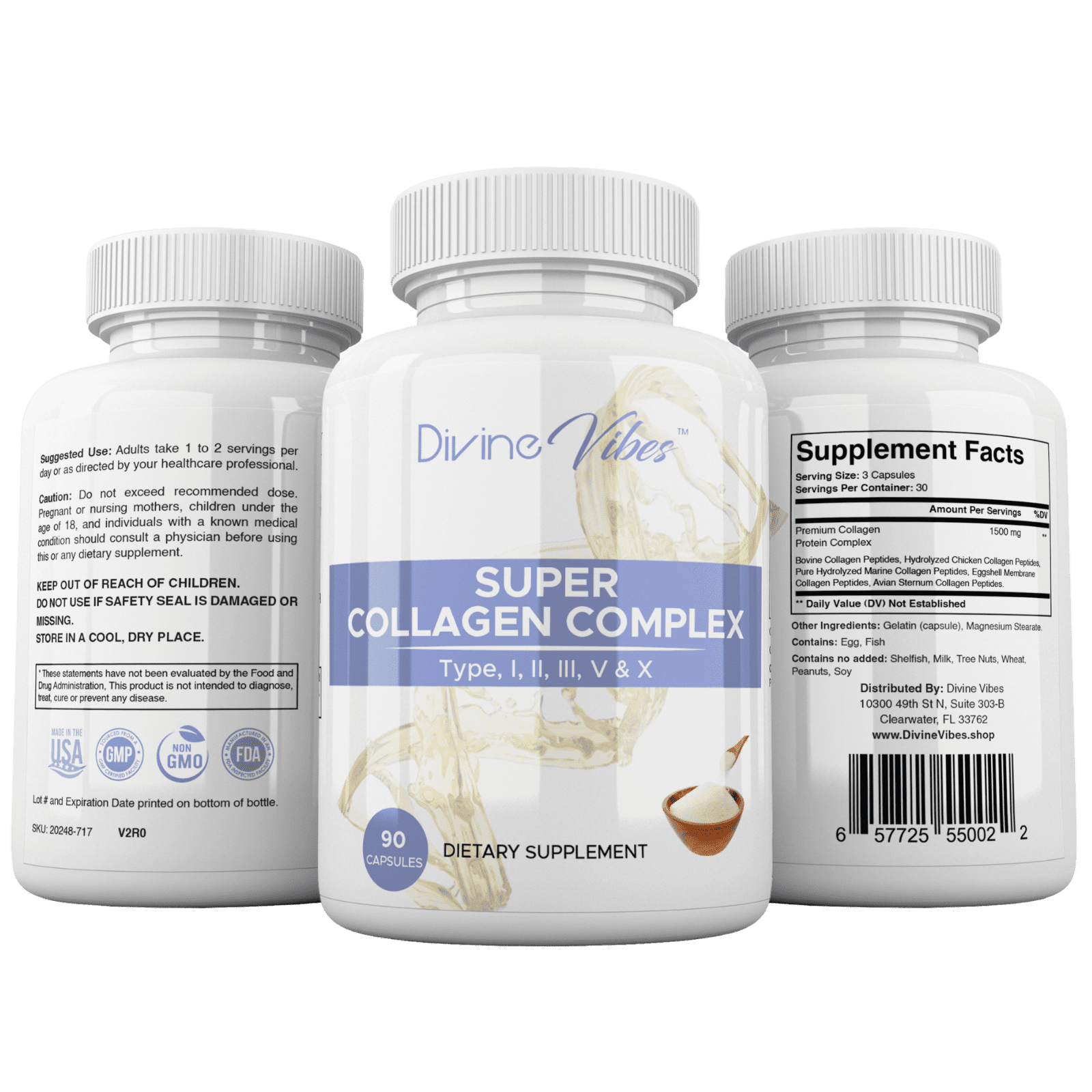 Multi Collagen Complex Capsules – Type I, II, III, V & X – Hair, Skin, Nails & Joint Support – Anti-Aging Supplement – Non-GMO, All-Natural, 90 Capsules, 30-Day Supply, Made in USA