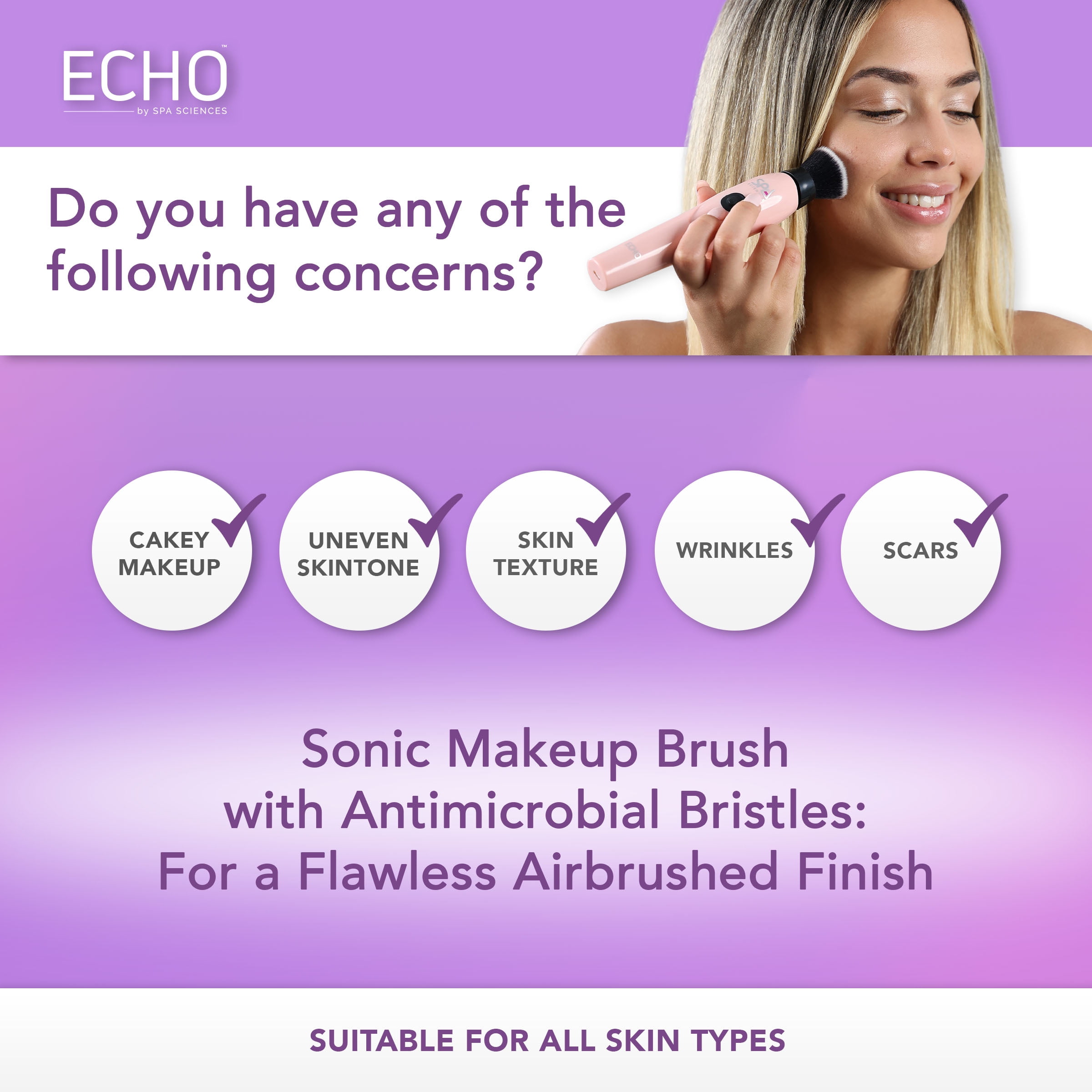 Spa Sciences ECHO, Rechargeable Sonic Makeup Brush for Airbrush Finish
