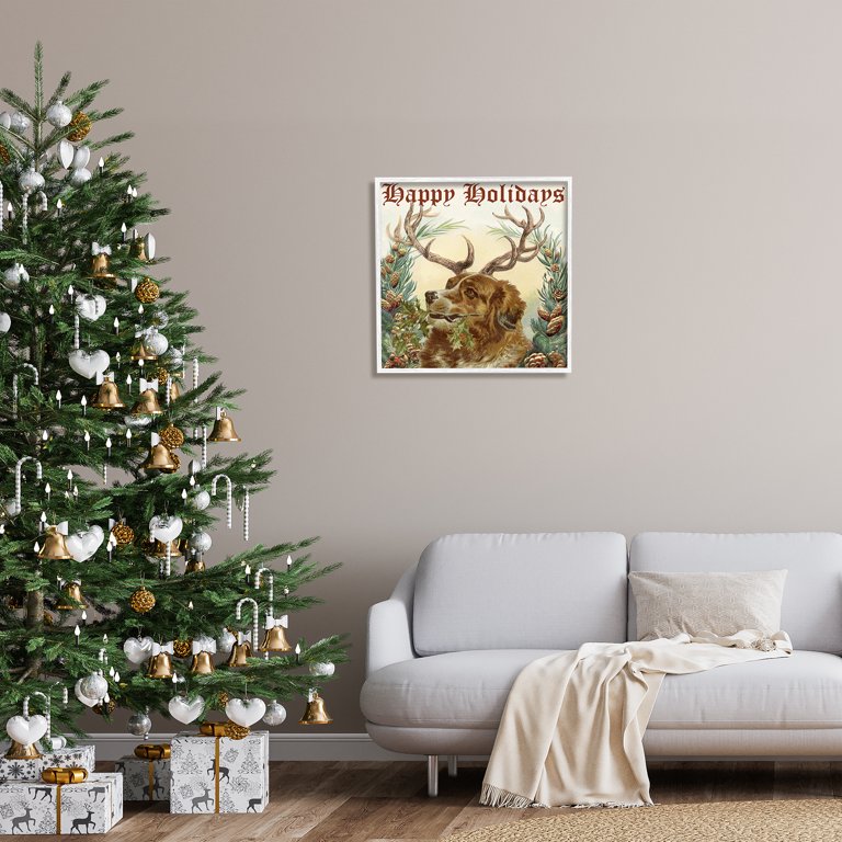 Stupell Industries Dog Wearing Antlers Seasonal Holiday Botanicals Graphic  Art White Framed Art Print Wall Art, Design by Alicia Longley