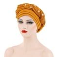 thumbnail image 1 of Fashion Women Beading Braid Hat Muslim Ruffle Cancer Wrap Cap Sleep Caps Satin Lined Hair Bonnets, 1 of 3