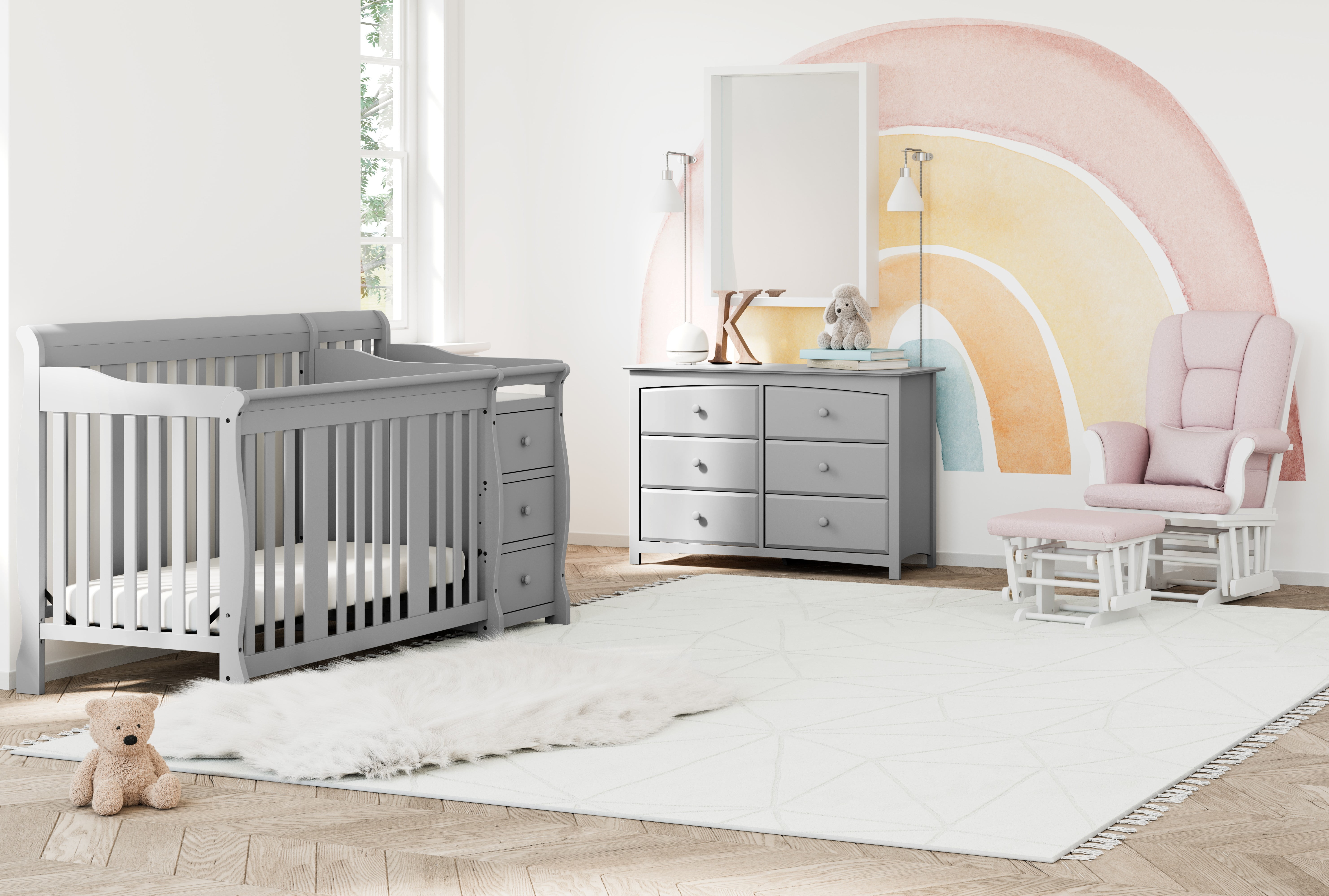 Storkcraft Portofino 5-in-1 Convertible Baby Crib and Changer, Pebble Gray