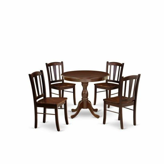 East West Furniture AMDL5-MAH-W - 5-Piece Modern Dining Set- 4 Dining Chair and Wood Dining Table - Wooden Seat and Slatted Chair Back - Mahogany Finish