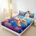 thumbnail image 4 of Feelyou Cartoon Sea Turtle Twin Sheet Sets, Colorful Coral Twin Fitted Sheet, Kawaii Animal Flat Sheet, Super Cozy Room Decor, 3pcs, 4 of 7