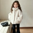 thumbnail image 5 of Fesfesfes Childrens Solid Color Faux Coat Winter Girls Button Front Long Sleeve Padded Jacket Medium Thick Warm Outerwear for Daily Wear Travel Holiday(White,13 Years), 5 of 9