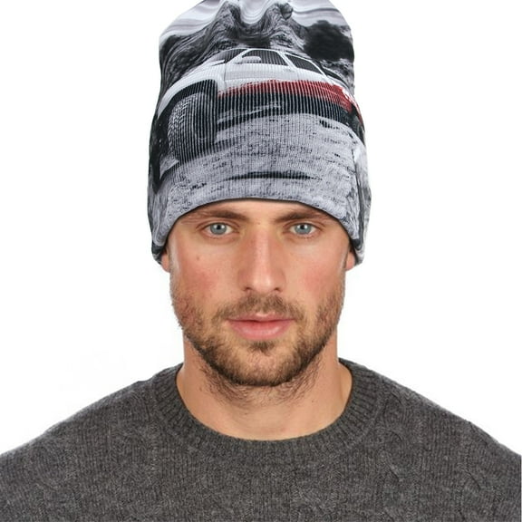 Unisex Warm Winter Gray Beanie Hat Fashionable Knit Cap Rock Crawling Print