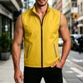 thumbnail image 4 of Ecqkame Men's Reflective Vest High Visibility Stand Collar Full Zip Side Pockets Vests Lightweight Safety Outdoor Daily Outerwear Yellow S, 4 of 9