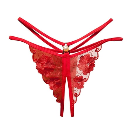 

BIZIZA Women s Thongs Sexy Lingerie Hollow Out Panties Low Rise G-string Open Crotch Red One Size