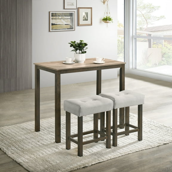 Castle Place Classic 3-Piece Wood Counter Height Dining Table Set with 2 Padded Stools