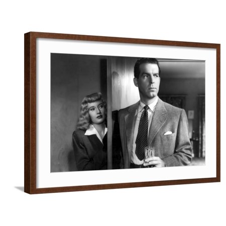 Art.com DOUBLE INDEMNITY, 1944 directed by BILLY WILDER Barbara Stanwyck and Fred McMurray (b/w photo) Photo, Brown Frame Wall Art, 29" x 21"