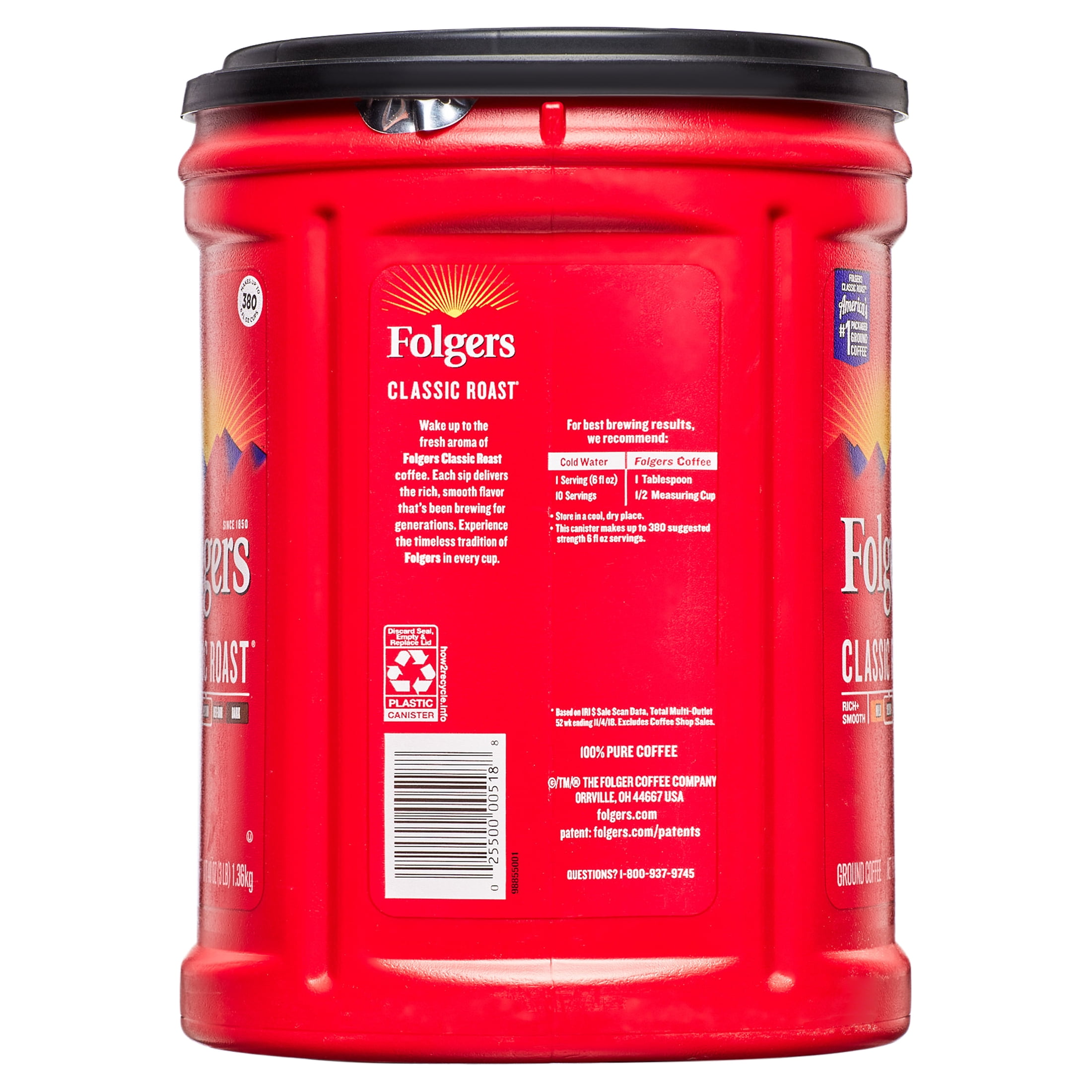 Folgers Classic Roast Ground Coffee, Medium Roast Coffee, 48 Oz Canister