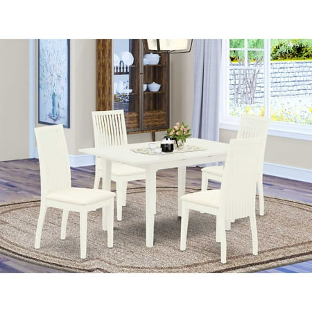 East West Furniture NOIP5-LWH-C 5 Piece Norfork Rectangular Dining Table Set - Linen White