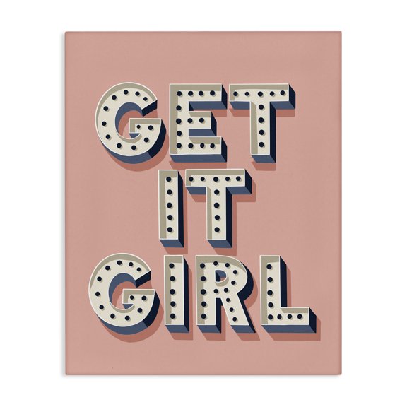 Stupell Industries Art Deco Get It Girl Bold Polka Dot Typography over Pink Canvas Art, 16 x 20, by Jo Taylor