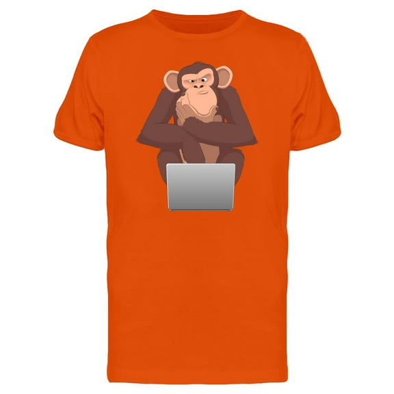Cartoon Chimpanzee Using Laptop Tee Men's -Image by Shutterstock