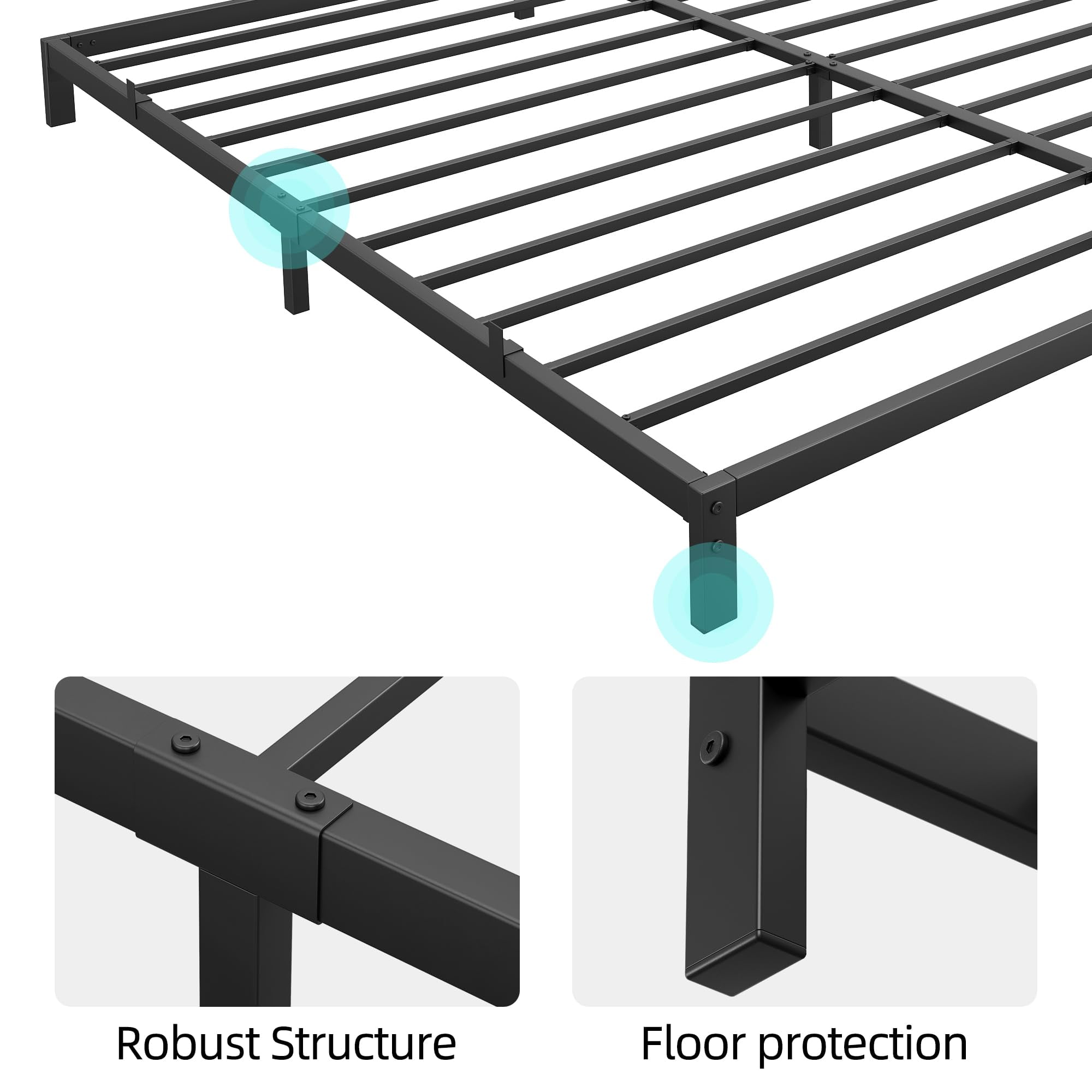 TROPOW Queen Bed Frame,Low Profile Quenn Bed Frame, 6 Inch Heavy Duty Metal Quenn Size Platform Bed Frame with Steel Slat Support, No Box Spring Needed, Easy Assembly, Black