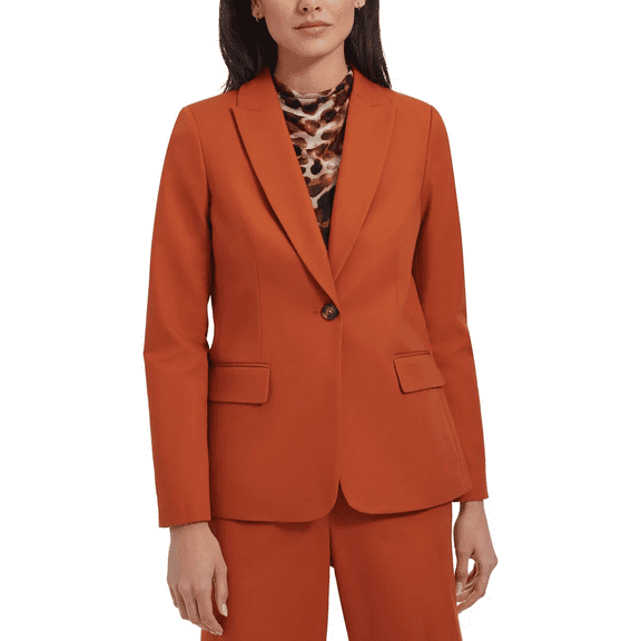 Calvin Klein Women's Orange Cotton-Blend One-Button Blazer Jacket Size 4