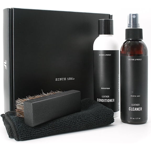 Leather Care Kit - 4 count Set with U.S.-Made Leather Cleaner & Conditioner - Brush, Cloth, and  Box - Leather Shoe & Boot Cleaning Kit