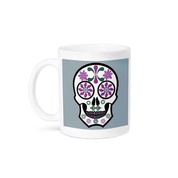 3dRose, Sugar Skulls In Purple, Green and Blue, 15oz Mug