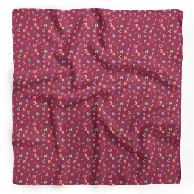Bimba Foulard en Soie Pure Imprimée de Chiffres Géométriques Colorés Rouges & Symboles pour Cheveux Cou Tête Bandanas pour Femmes 40 x 80 Pouces