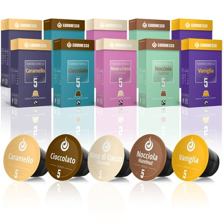 Fair Trade Sweet - Gourmesso Flavor Bundle - 100 Coffee Capsules Compatible with Nespresso Machines - 100% Fair Trade | Includes Vanilla Caramel Chocolate Hazelnut Coconut Flavored Espresso Variety Pack