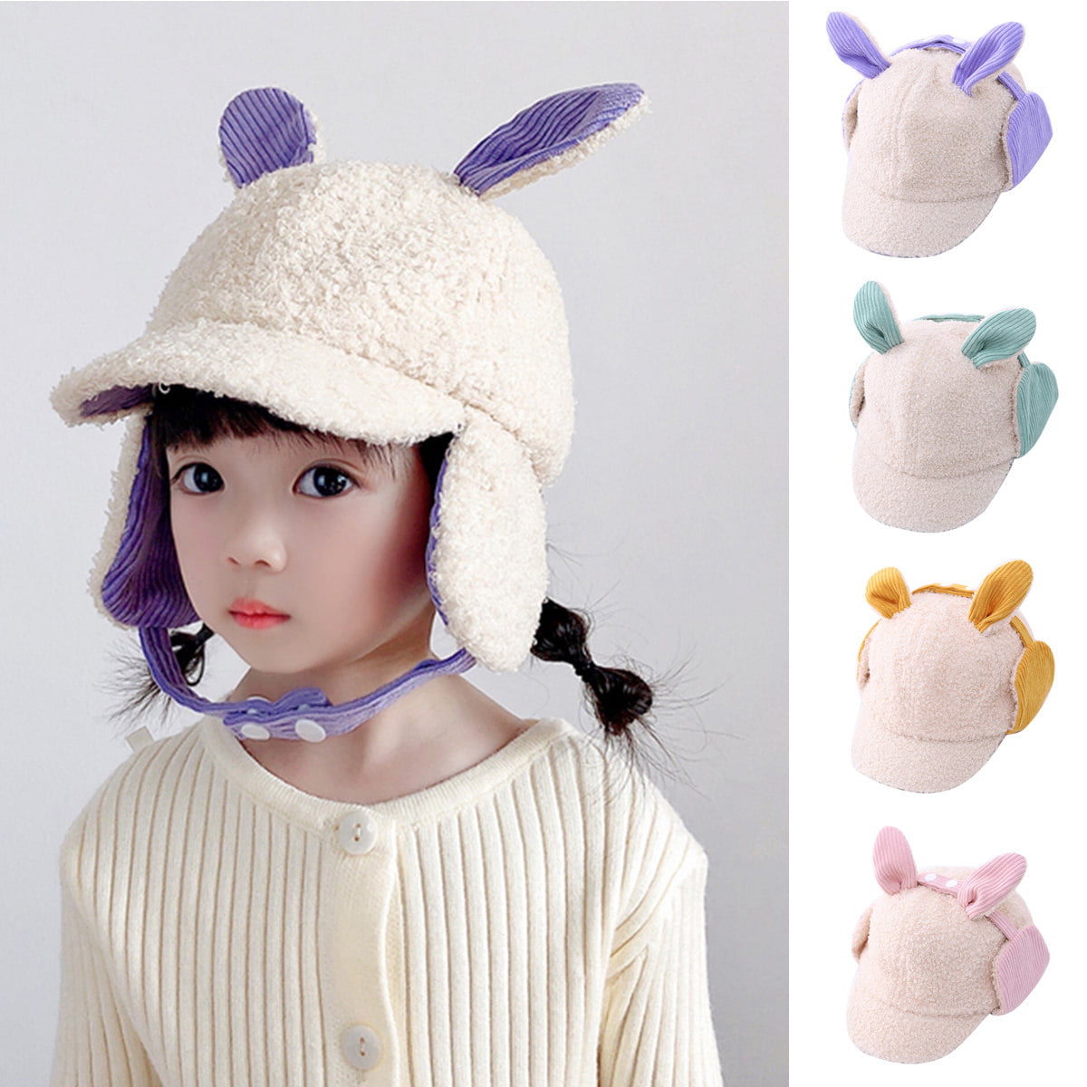 Dress Choice Kids Lovely Winter Hat Lambs Wool Rabbit Ears Ushanka Caps ...