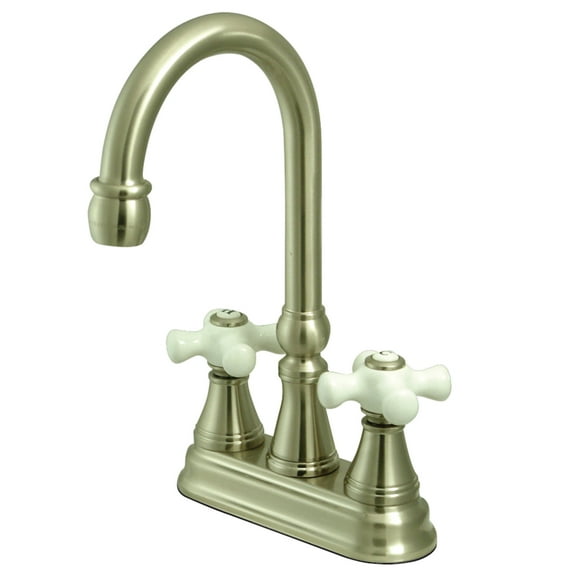 Kingston Brass KS2498PX Governor Two-Handle 2-Hole Deck Mount Bar Faucet in Brushed Nickel