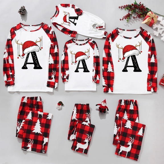 TGPMGRZ Christmas Family Matching Pajamas Christmas Outfits Holiday Nightwear Sleepwear Sets Long Sleeve Pjs