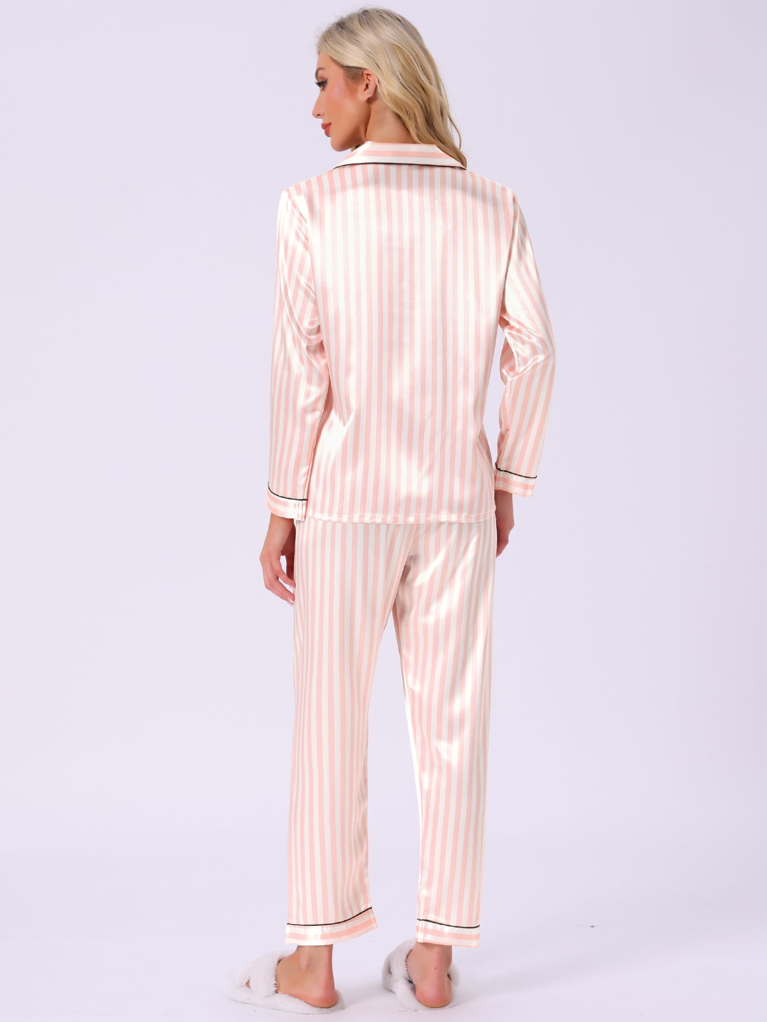 DARING DIVA Women's Satin Floral Button Down Pajama Sets 2XL Pink Stripe