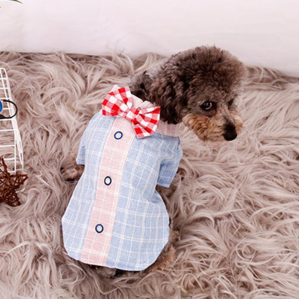 Cute Boy Dog Clothes and Bow Tie Combo Dog Outfit for Small Dogs Cats Birthday Party and Holiday Photos GINDOOR 2 Pack Plaid Puppy Shirt 
