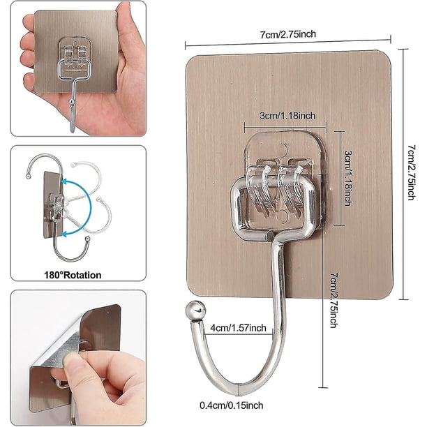 Self Adhesive Hooks- Large Hooks 33 Lb (max) Wall Hooks Heavy Duty ,stick On Hooks, Stainless Steel Adhesive Hooks, Sticky Hooks Hanging For Bathroom