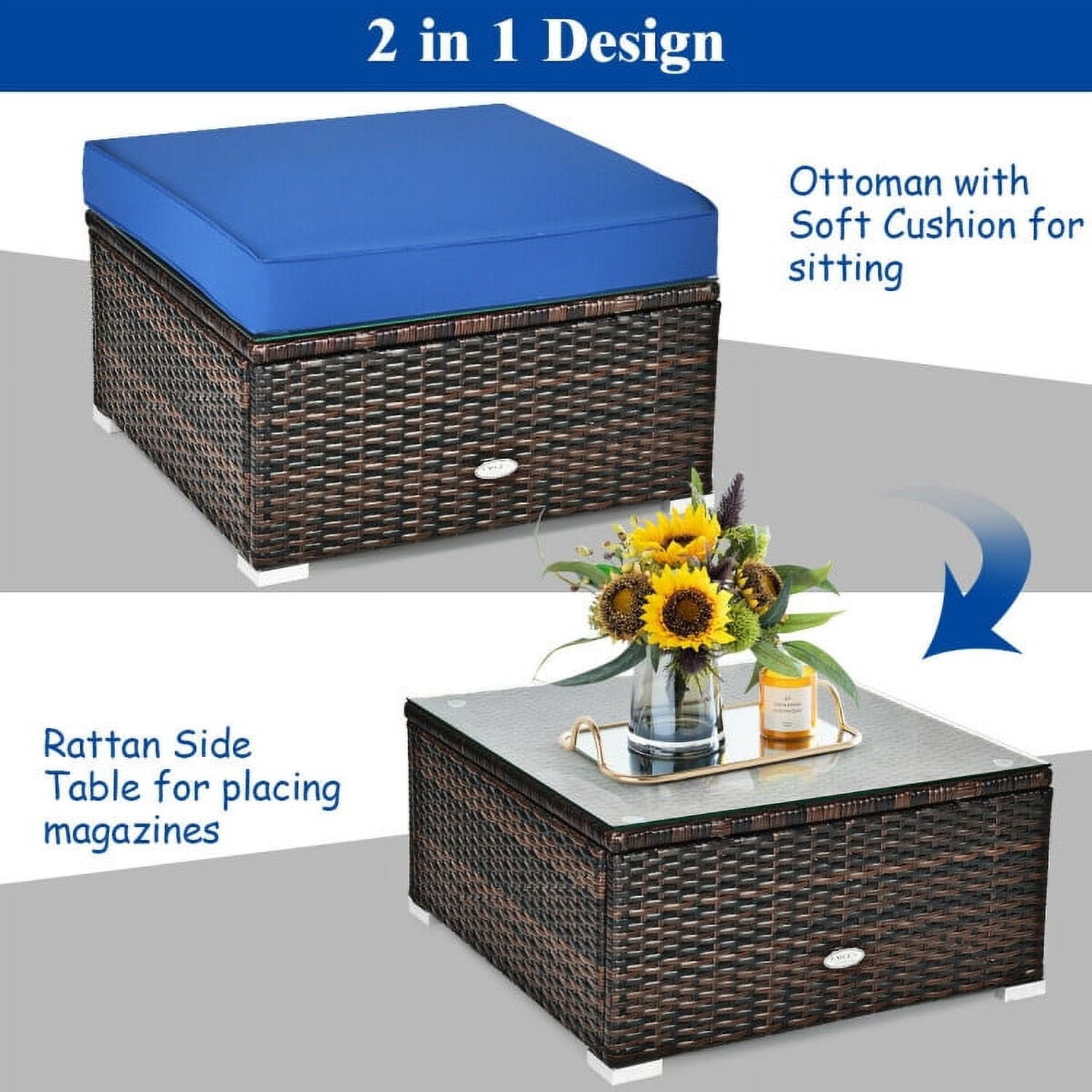 Aimee Lii 6 Pcs Patio Rattan Furniture Set with Sectional Cushion, Outdoor Deck Furniture, Blue Aimee Lii 6 Pcs Patio Rattan Furniture Set with Sectional Cushion, Outdoor Deck Furniture, Blue