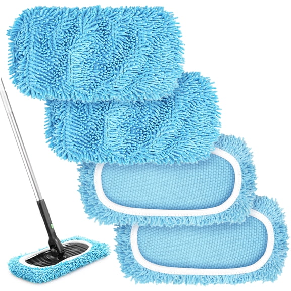TidyBliss Reusable Microfiber Mop Pads 4 Pack Compatible with Sweeper (Blue)