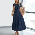thumbnail image 2 of MORTTIC Women's Elegant V-Neck A-Line Short Sleeve Dress, Solid Color Pleated Maxi Dress for Spring/Summer Navy Blue，S, 2 of 6