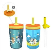 Zak Designs Bluey Kelso Tumbler 3pc Set, Leak-Proof Screw-On Lid with Straw, Bundle for Kids Includes Plastic and Stainless Steel Cups with Additional Sipper