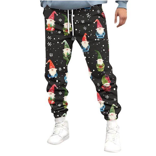 Pantalones largos para hombre, pantalones deportivos ajustados para correr, pantalones deportivos con cordón, pantalones con estampado navideño, pantalones para hombre