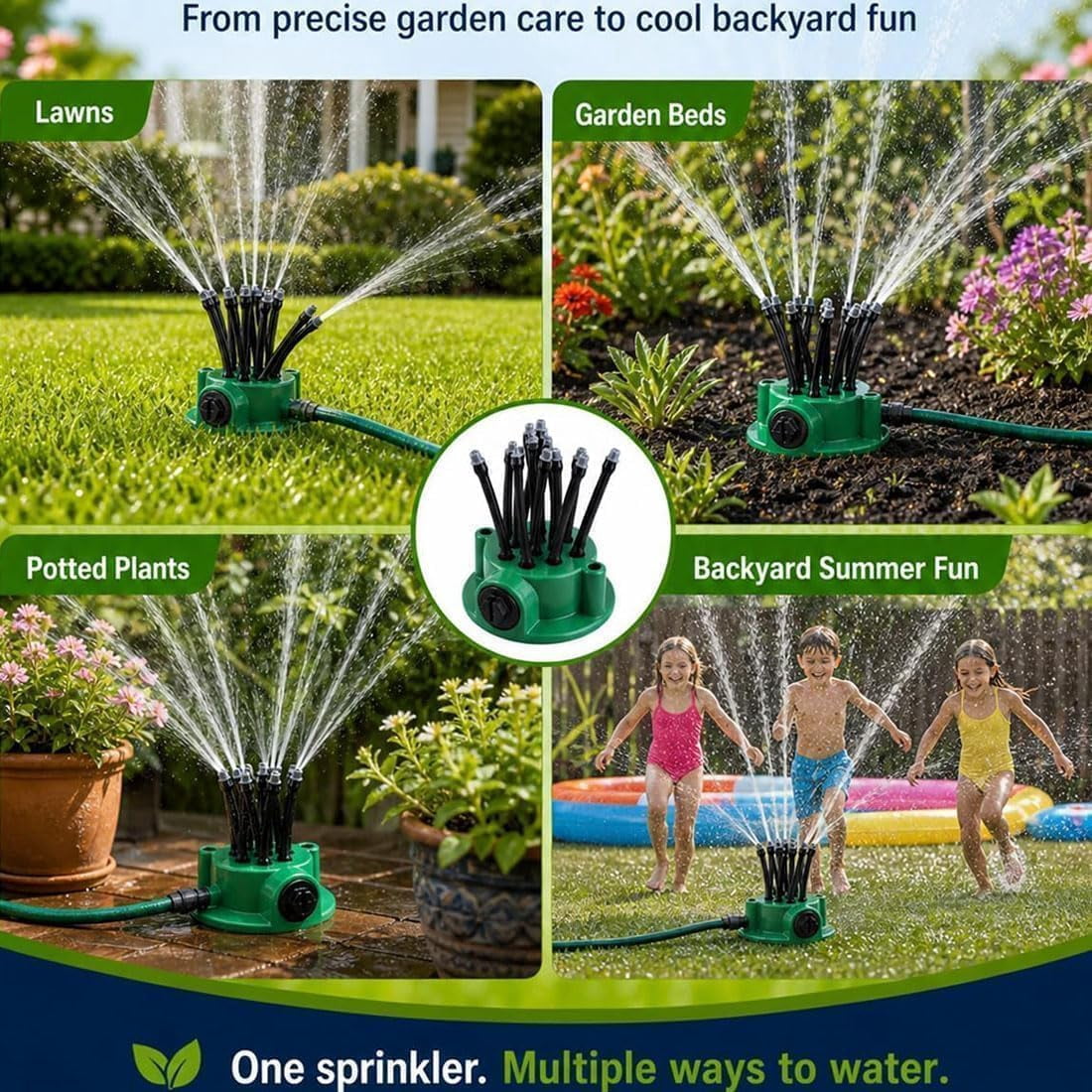 360° Coverage Precision Garden Irrigation Sprinkler, Automatic Multi Garden Lawn Sprinklers with 12 Nozzle Precision, Adjustable Flex Design Watering Gardening Tools for Yard and Grass (1PC)