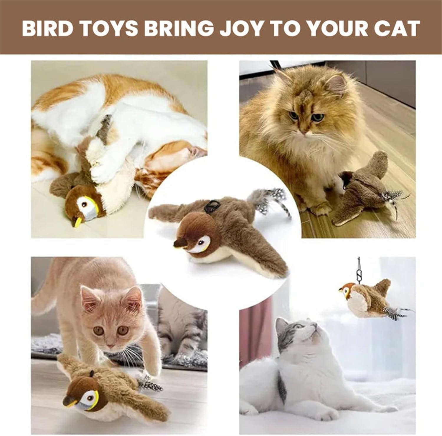 2026 Upgrade Cat Meowdy Bird Toy, Flapping Bird Cat Toy, Interactive Chirping Bird Cat Toy, Simulated Chirping Sparrow with Flapping Wings, Plush Cat Toy for Indoor Cats