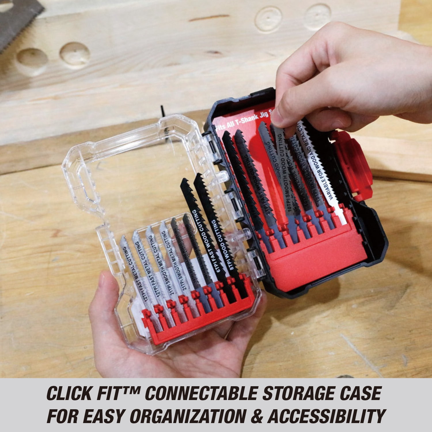 Hyper Tough 15-Piece T-Shank Jigsaw Steel Blade Set in Click Fit Case