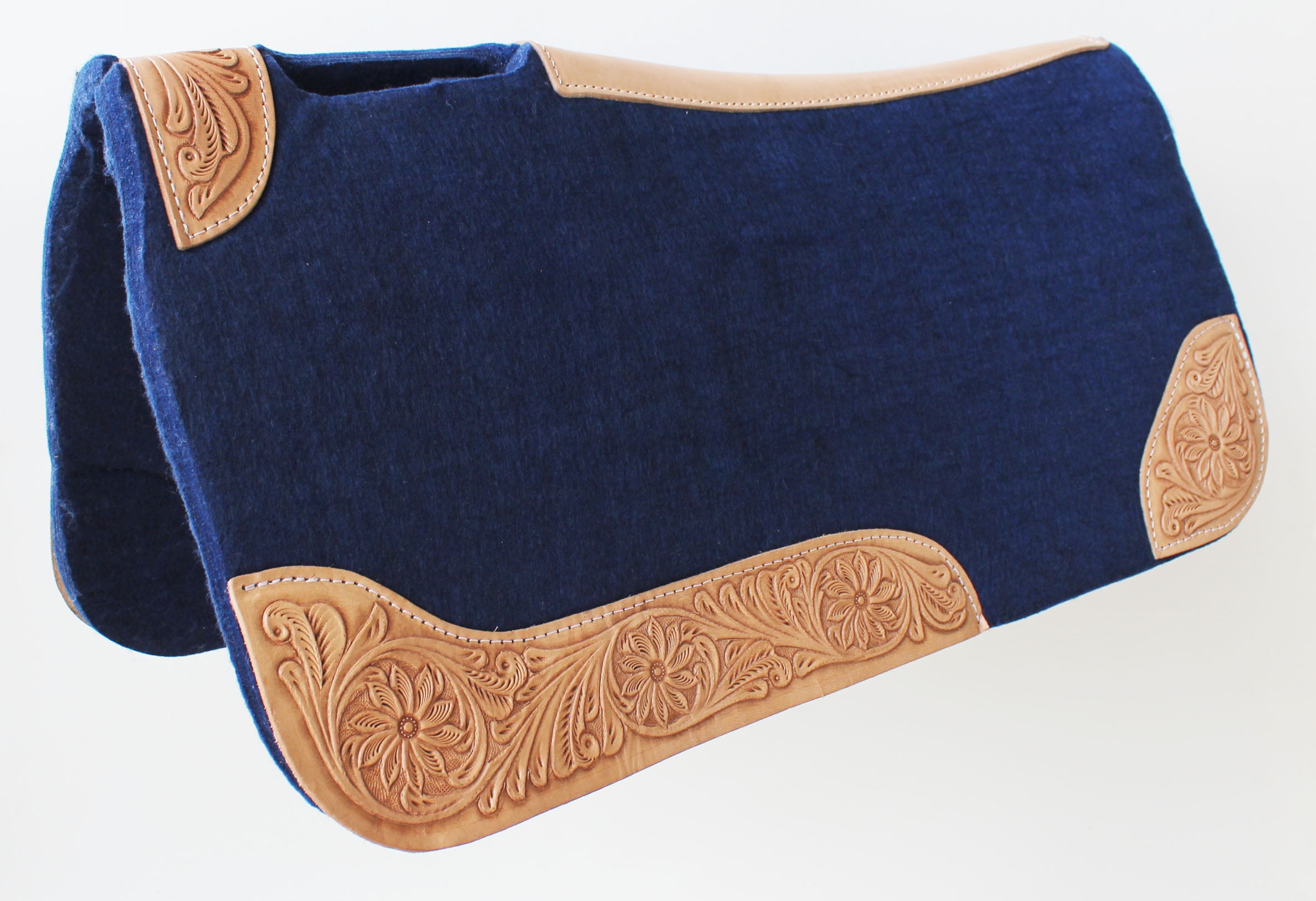 Horse SADDLE PAD Western Contoured Wool Felt Moisture Wicking Navy