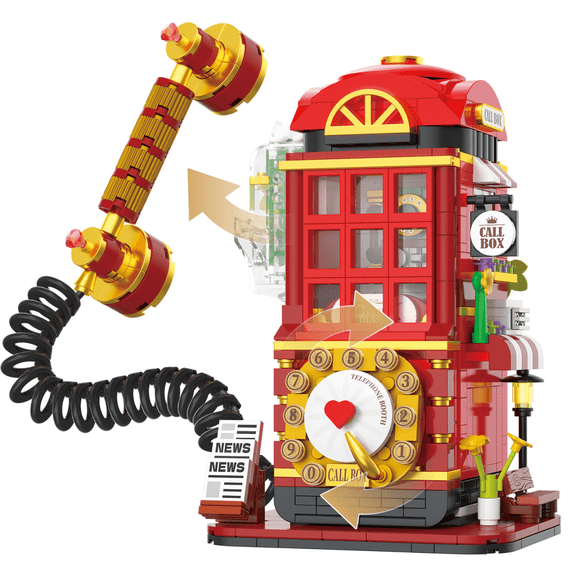 Retro Phone Building Blocks Set with 662Pieces Street View Mini Building Blocks for Adults & Kids Aged 6 