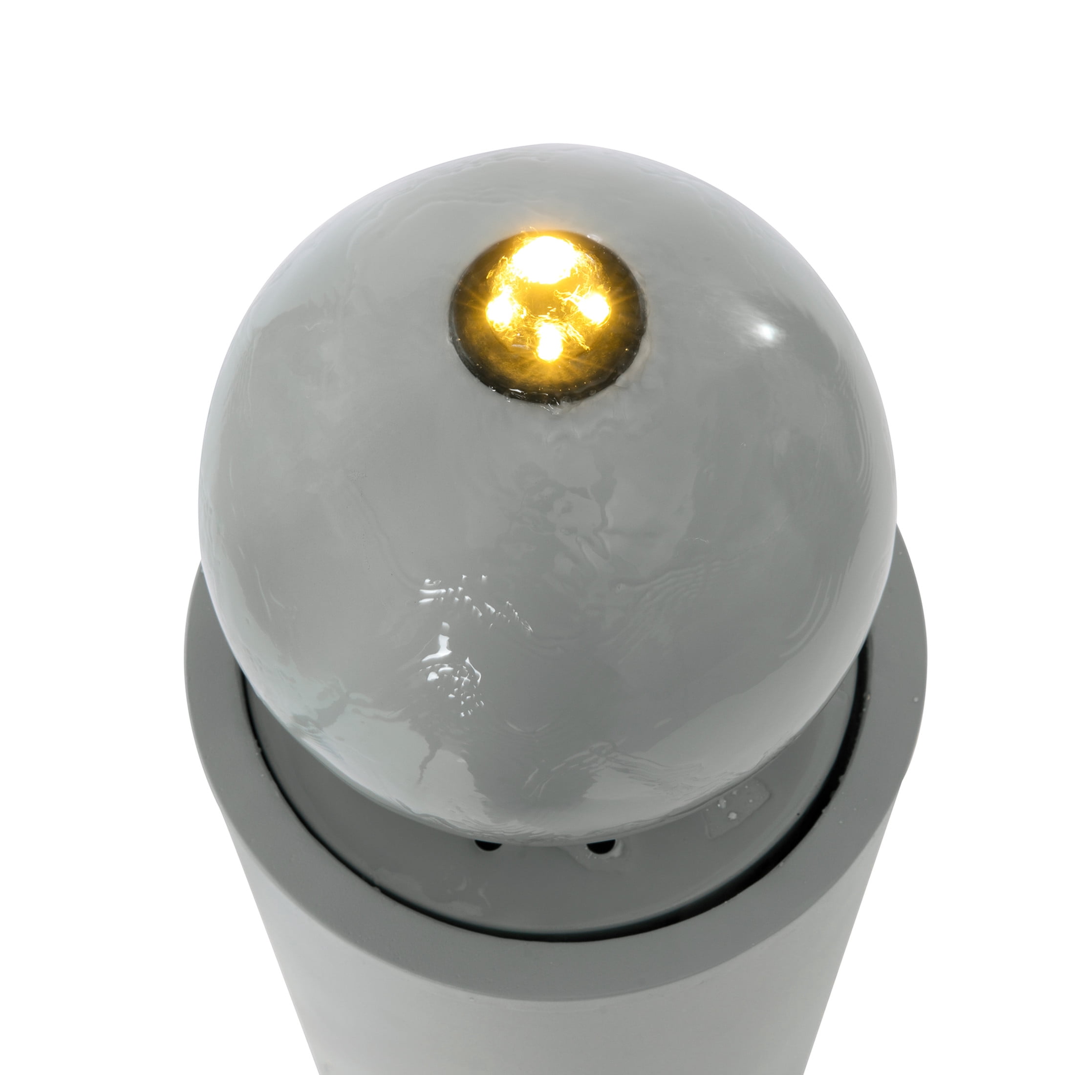 Christopher Knight Home 34.25" Outdoor Sphere-Top Fountain with LED Lights, Cutout Water Feature, Light Gray