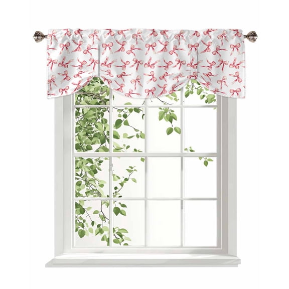Red Bow Tie Up Valances Curtain, Watercolor Bow Kitchen Valances for Windows Decor, Rod Pocket Short Curtains Set for Bedroom/Bathroom, 54"x18"