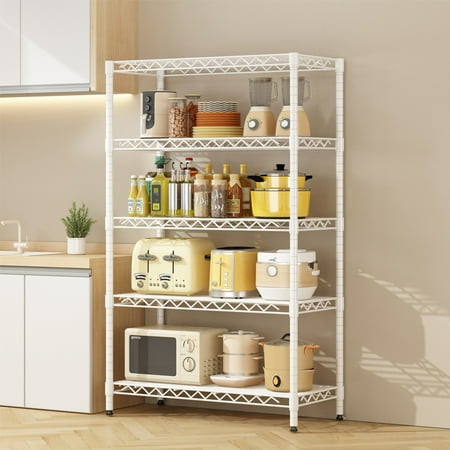 

Wire Shelving Metal Storage Rack Adjustable Shelves Standing Storage Shelf Units For Laundry Bathroom Kitchen Pantry Closet(White 42L X 18W X 71H)