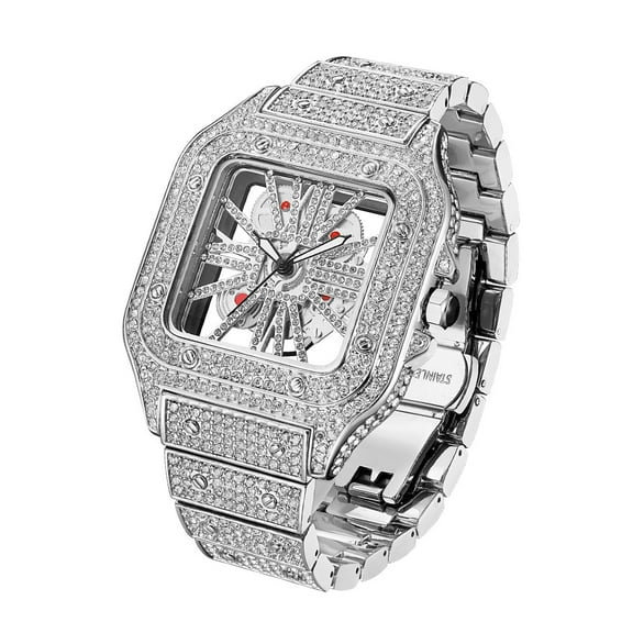 Glamorous Luxury Watches - Stylish Dial with Dazzling Rhinestones Elegant Men's Quartz Watch Perfect for Everyday Wear and Special Occasions
