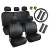Leader Accessories Universal Full Set Leatherette Front + Solid Bench Seat Covers for most Cars, Trucks, SUVs and Vans