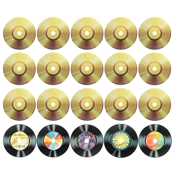 Uxcell 20 Pack Vinyl Records Decor, 5.5 Inch Blank Vinyl Records 6 Designs Fake CD Album Cover for Rock and Roll Party Dining Home Decorations, (Black and Gold, Style 7)