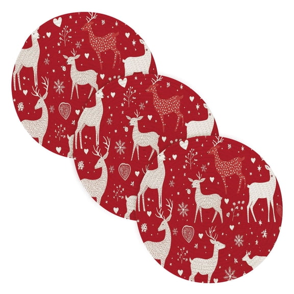 BZSMCE Mats for Pots,Pans Place Snowflake and Lovely Reindeer Pattern Simple Style Pattern Pot Mats
