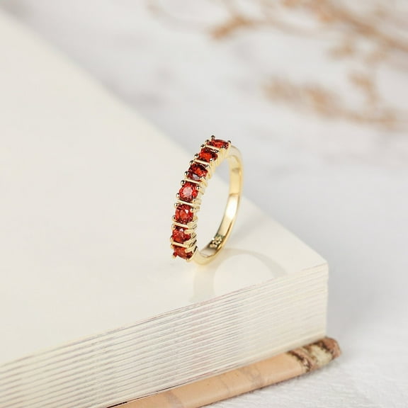 Garnet Engagement Gold Promise Ring Wedding Red Gemstone Anniversary Gift For Her Love