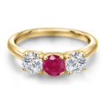 thumbnail image 3 of Gem Stone King 10K Yellow Gold Red Ruby and Lab Grown Diamond Engagement Ring for Women | 1.55 Cttw | Round 5MM | Gemstone July Birthstone | Size 9, 3 of 6